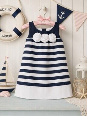 Gymboree Nautical Party Dress Baby Girl 12-18M | Rosette Detail